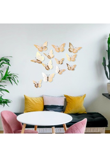 Maiyame Altın 3d Kelebek Duvar Sticker - Ev Dekorasyonu, Oturma Odası, Çocuk Odası Dıy Dekoratif立体装饰 Altın