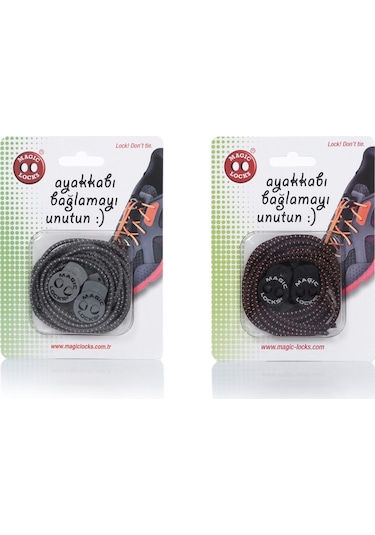 Magic Locks Yuvarlak Akıllı Ayakkabı Bağcık 2'li Set Gri-kahverengi