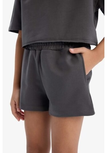 DeFacto Kız Çocuk 2'li Takım Baskılı Kısa Kollu Tişört Şort E0730A825SMAR15 Antrasit