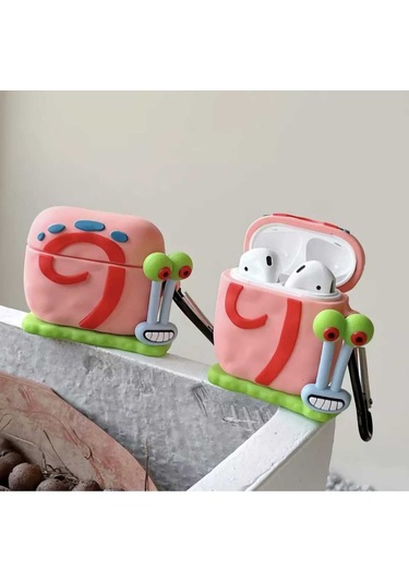 İphone 1/2. Nesil Uyumlu Koruyucu Bluetooth Kulaklık Kılıfı Figürlü Salyangoz Airpods 1/2. Nesil