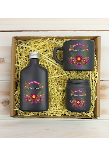 Bk Gift Kişiye Özel İsimli Dtf Anne Temalı Antrasit Kahve Fincanı & Kolonya & Mum Hediye Seti-6, Anneye Hediye, Anneler Günü Hediyesi Kobitmeyencom309