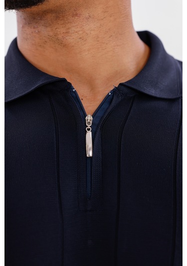 Monox Erkek Yarım Fermuarlı Polo Yaka Triko Kazak Lacivert