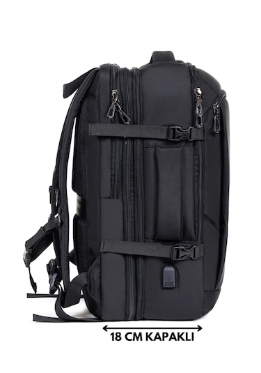 Çantachım Laptop Sırt Çantası 15.6 Inç Tam Körüklü Usb Bölmeli Siyah