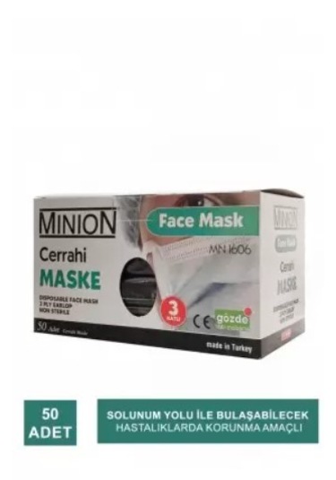 Minion 3 Katlı Meltblown Beyaz Cerrahi Maske Telli 50'li