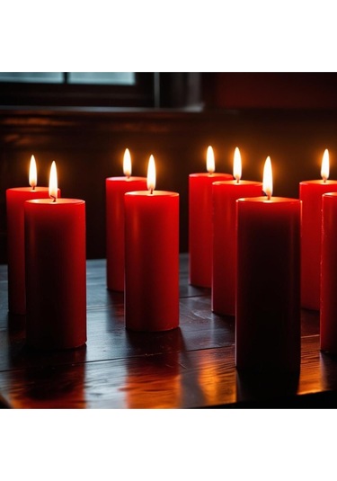 Soya Parafinli Kırmızı 3 Adet 50 Saat Yanma Süreli Çap:5 Cm Boy:25 Silindir Blok Mum Kırmızı Kirmızı