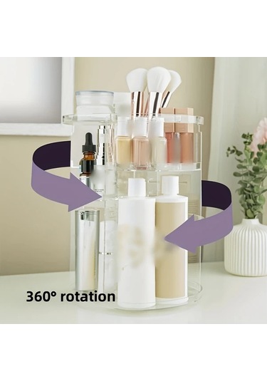 Elmpaly 1 Adet Dönebilir Kozmetik Masaüstü Organizatörü, 360 Derece Döner Ayarlanabilir Yükseklik, Büyük Kapasiteli Şeffaf Makyaj Saklama Standı Şeffaf