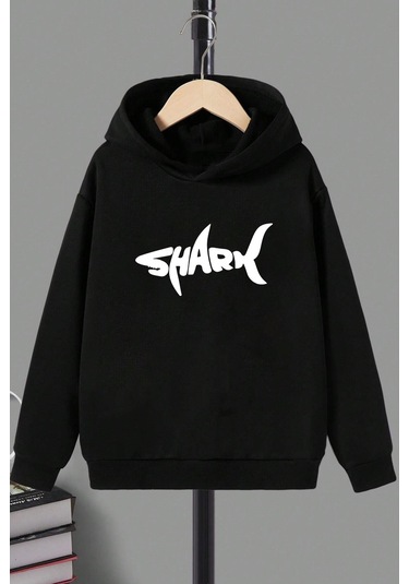 Çocuk Shark Baskılı Sweatshirt Siyah