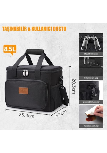 Haegs Termal Çanta, Soğuk Sıcak Tutucu Yalıtımlı Beslenme Çantası Soğutucu Yemek Çantası 8,5l -siyah Siyah