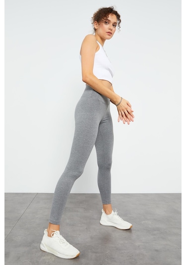 Tommy Life Grı Mlnj Yüksek Bel Toparlayıcı Slim Fit Dar Paça Kadın Tayt - 94011 Grimelanj