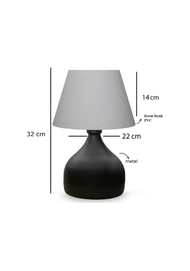 Milano Metal Gövdeli Abajur Konik Krem Dallı Desen Pvc Başlık Yatak Odası Salon Cafe Ayndınlatma Krem