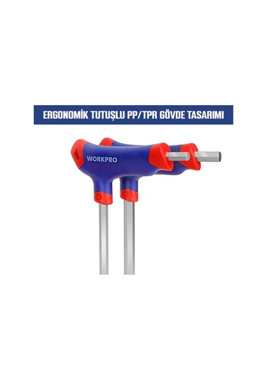 Workpro Wp200542 8 Parça Cr-v Top Başlı T Tipi Uzun Profesyonel Allen Anahtar Takımı
