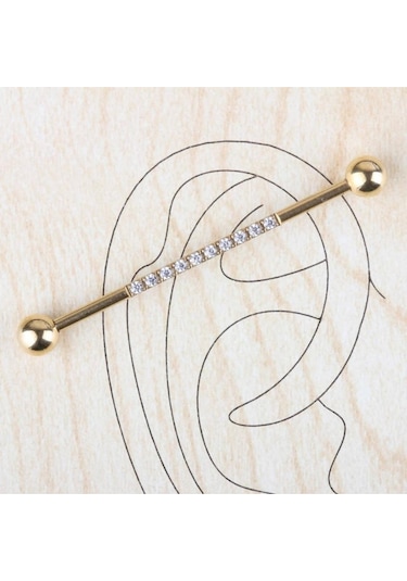 316 L Cerrahi Çelik Su Taşı Pırlanta Modeli Köprü Piercing Altın