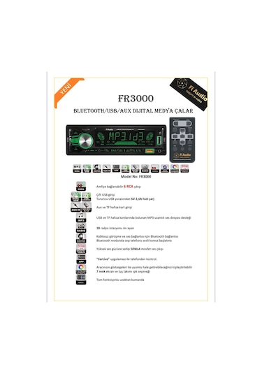 Fi Audio Fr3000 Bluetooth/usb/aux Dijital Medya Çalar Oto Teyp