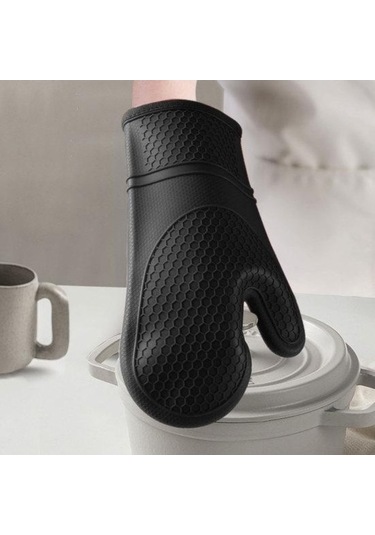 Siyah Premium Pişirme Fırını Eldivenleri Isı Yalıtımı Tutuşlu Tasarım Koruyucu A Siyah