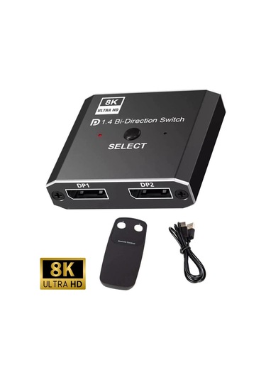 8k Displayport Switch Çift Yönlü Geçiş, Uzaktan Kumanda İle 8k 30hz - 4k 120hz Destekli