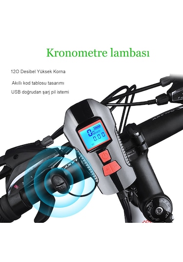 Bisiklet Lcd Hız Göstergesi Su Geçirmez Şarjlı Led Işık Km Ekran Siyah