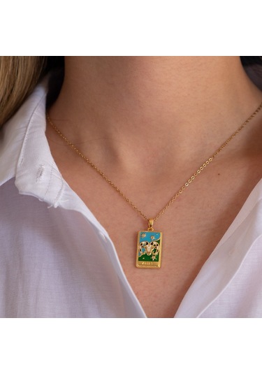 Çelik Kolye Koç Burcu Renkli Tarot Model K-141 Altın