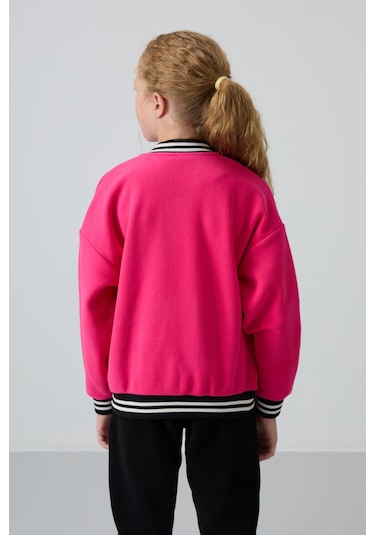 Tommy Life Fuşya Kalın Yumuşak Dokulu Standart Fit Nakışlı Polar Kız Çocuk Kolej Ceket - 75156 Fuşya