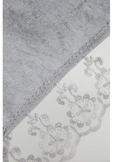 Favora Fatih Güpürlü Kadife Fiskos Örtüsü Gri