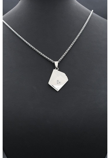 Iskambil Oyun Kağıdı Motifli Kolye Paslanmaz Çelik Zincir 902299 Gümüş