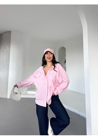 Arv Moda New Season Modal Oversize Gömlek Standart / Oversize Gömlek Pembe