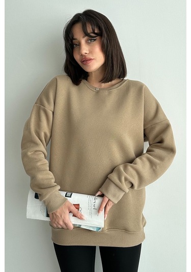 Kadın Vizon Bisiklet Yaka Oversize Sweatshirt Çok Renkli