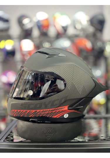 Scoyco 871 Kapalı Kask Mat Gri Kırmızı Siyah Vizörlü