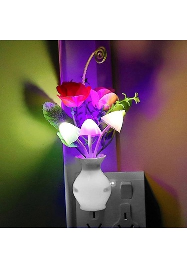 Opulentliving 2'li Tak-çalıştır Led Gece Lambası, Otomatik Alacakaranlık Çok Renkli Çiçek Mantar Çok Renkli
