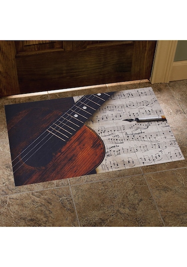 Gitar Ve Notalar Desenli Kauçuk Kapı Önü Paspası