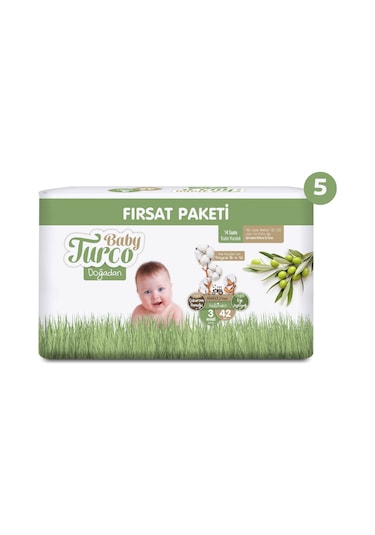 Baby Turco Doğadan Ultra Fırsat Paketi Bebek Bezi 3 Numara Midi 210 Adet 5'li