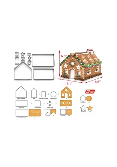 Maiyame 10 Parça Gıda Grubu Paslanmaz Çelik Zencefil Ev Kurabiye Kesici Seti - 3d Ev Dıy Yapımı, Çocuklar İçin Eğlenceli Dekor Aracı Gümüş