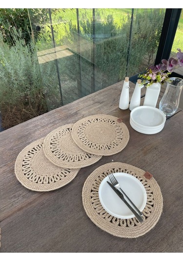 4 Kişilik Yuvarlak Amerikan Servis Özel Tasarım Jüt 33 X 33 Cm Natural