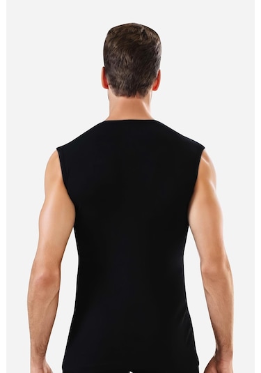 Erkek Beyaz - Siyah Tişört Sıfır Kol Sıfır Yaka Kolsuz Atlet 2'li %100 Pamuk Beyaz - Siyah