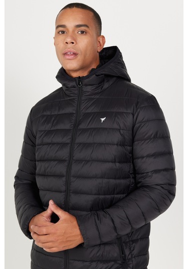 Erkek Sıyah Standart Fit Normal Kesim Kapüşonlu Mont Siyah