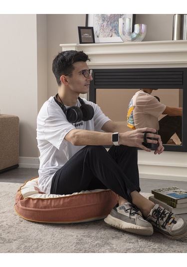 Good Vibes Yazılı Taşınabilir Dekoratif Yuvarlak Yer Minderi Puf