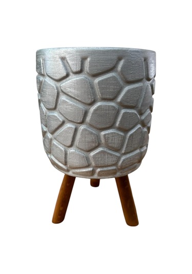 Bitki Tasarımı Ev Dekorasyon Gümüş Taş Desen Ayaklı Beton Saksı Çiçeklik Saksılık