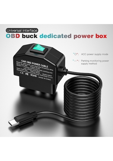 Lemestar Araç Kamerası Obd Şarj Kiti: Usb Type C, 12-24v Dan 5v/3a Ye, Düşük Voltaj Koruma Ve Park Modu