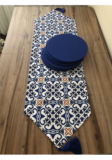 Mavi Çini Desenli Runner & Supla Çok Renkli