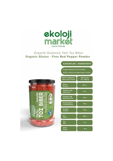 Organik Glutensiz Kavanoz Toz Biber- Tatlı 70 Gr 500 ML