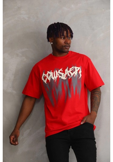 Baskılı Oversize T-shirt - Kırmızı -vlmr Kirmizi