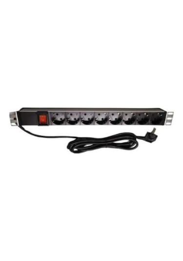 19" 1u Pdu: 8 X Schuko Tip Soketli, On-off Düğmeli, 1,5m 3x1.5mm2 Cee 7/7 Tip Fişli Kablolu