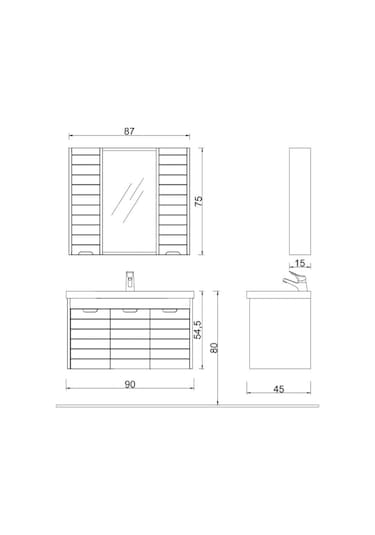 Denko Mostar 90 Cm Banyo Dolabı Takımı + Boy Dolabı-Siyah Çok Renkli