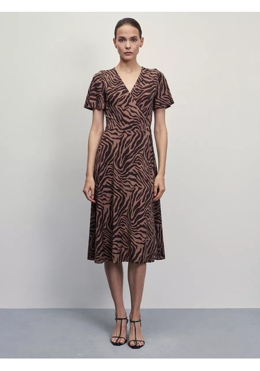 Zarına Kısa Kollu Midi Elbise, Çapraz Bağlamalı 218368967 Kahverengi