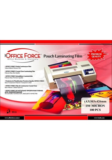 Office Force 150 Mic.a3 303x426 Parlak Laminasyon Filmi 100 Lü