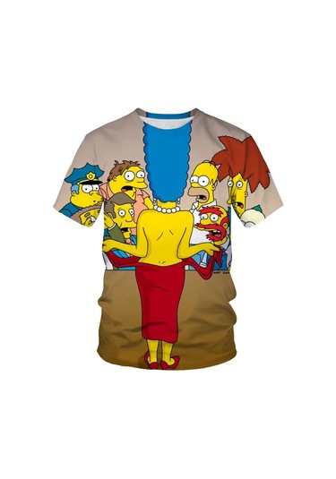 Disney Simpsons Karikatür Baskı Erkek T-shirt Yazlık Kısa Kollu Rahat Teegökyüzü Mavi Gökyüzü Mavi
