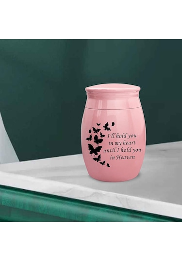 Homyl Çinko Alaşım Pet Urns Konteyner Kavanoz Kelebek-pembe Altın