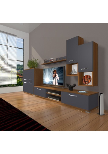 Decoraktiv Eko 6da Mdf Dvd Tv Ünitesi Tv Sehpası Ceviz - Antrasit