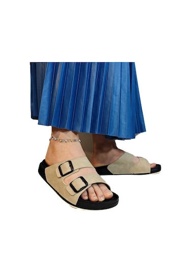 Pierre Cardin 7410 Krem Çift Tokalı Yumuşak Taban Rahat Terlik Krem Beyaz Krem - Beyaz