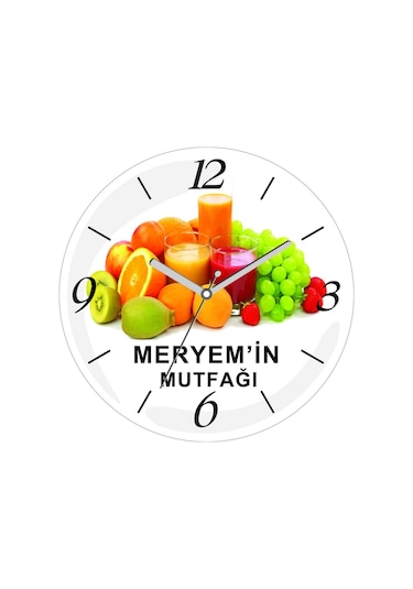Kişiye Özel Vitamin Mutfak Saati Çap 30cm Sessiz Akar Bombeli Gerçek Cam Duvar Saati Çok Renkli