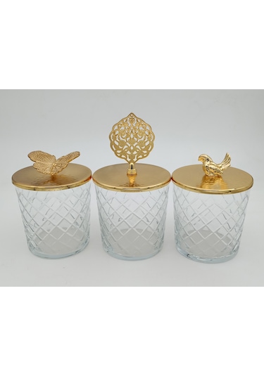 Fidex Home Cam Kapaklı Bardak Şekerlik-lokumluk 3 Lü Gümüş